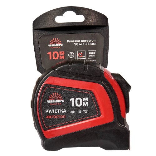 Рулетка 10 м × 25 мм автостоп Vitals Master - фото 1