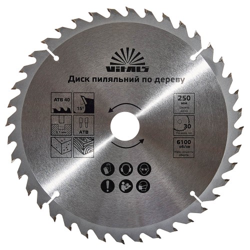 Диск пиляльний Vitals по дереву 250x30/25.4, ATB 40